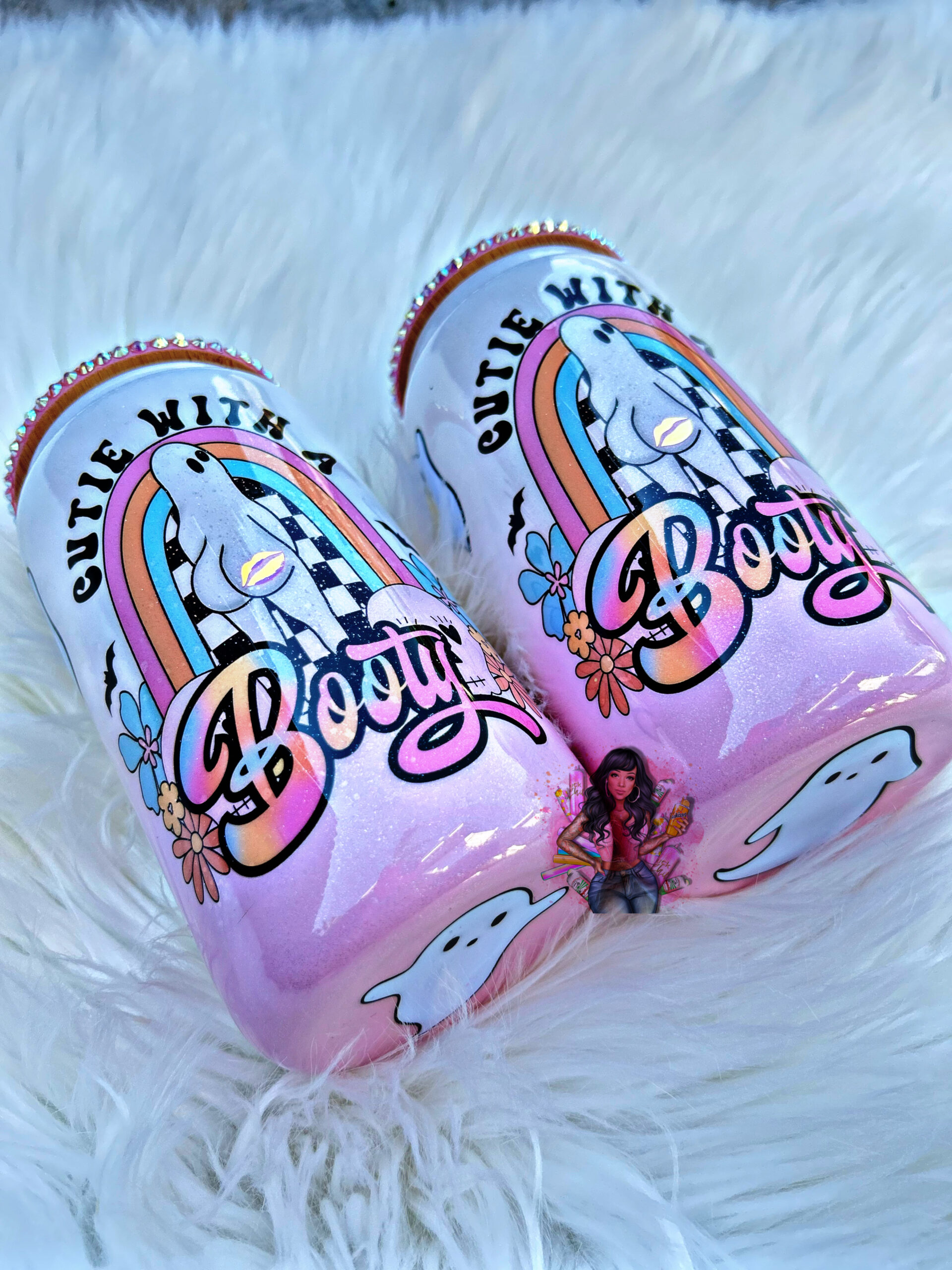 Cutie with Booty glass can The Risky Tumbler